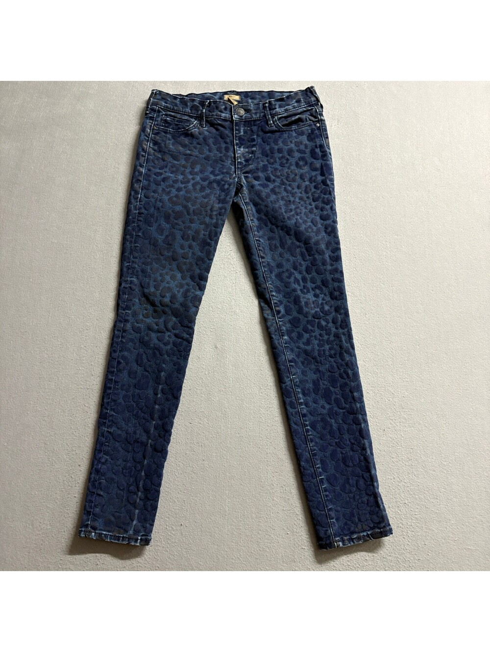 True Religion Halle Super Skinny Jeans Womens 27 Blue Leopard Print Mid Rise USA